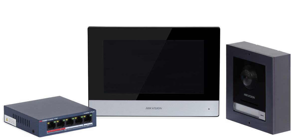 Video Intercom Kit: Hikvision DS-KIS602(B) (4 x PoE switch, microSD 16 GB)