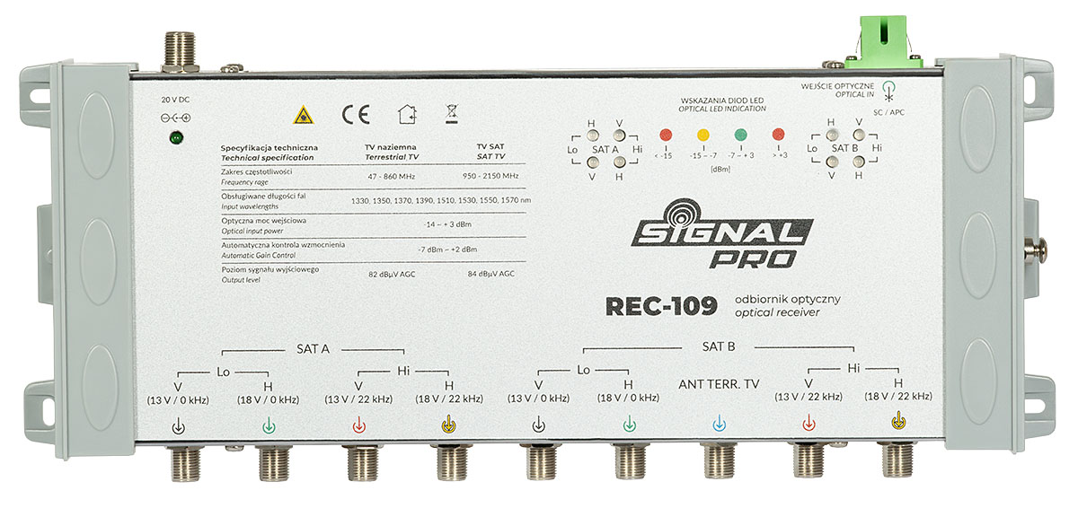 Odbiornik optyczny QUATRO REC-109 (8x SAT IF+Terr) SIGNAL PRO